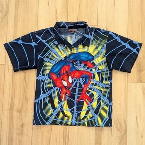 Y2K Spider-Man Button Up Kids Shirt - Blue